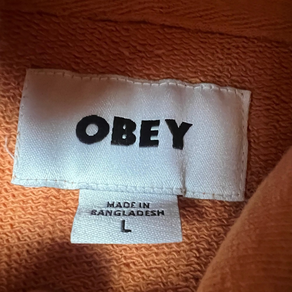 y2k OBEY Orange Embroidered Floral Flower Hoodie Sweatshirt Men Large - Picture 4 of 6